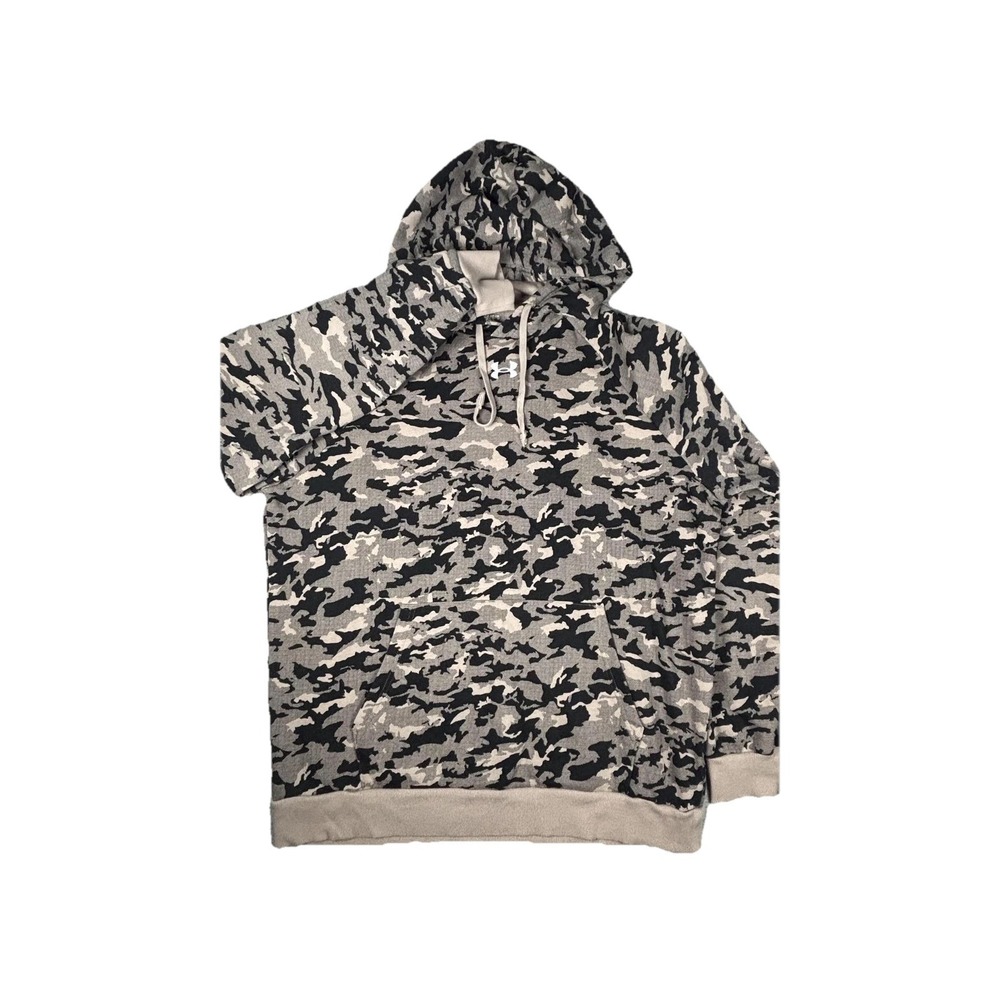 Under Armour Hoodie Mens Large Beige Camo Fleece‎ Pullover Kangaroo Pocket Logo